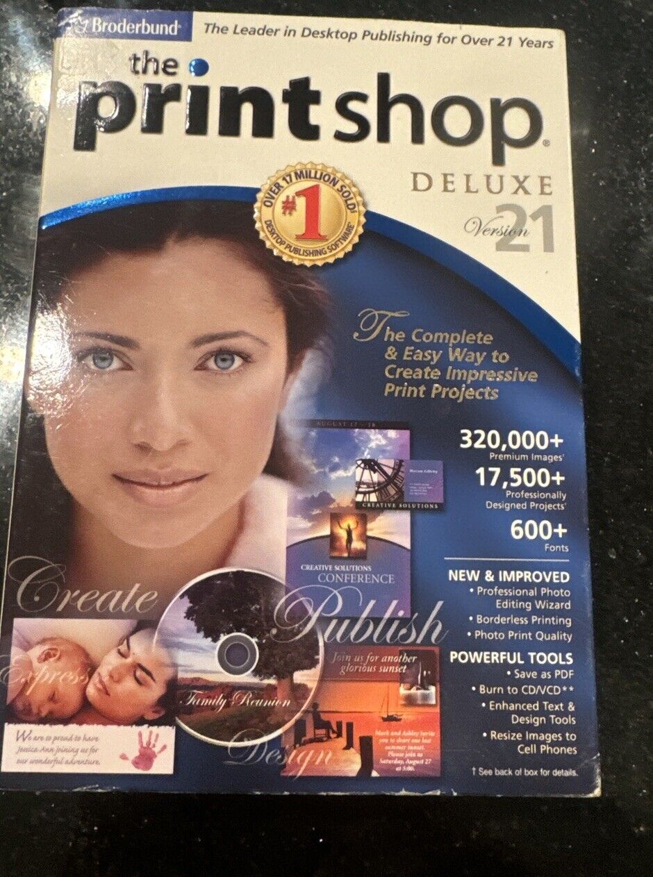 Broderbund The PrintShop Deluxe Version 21 (PC, 2005) Complete 4 CD Set