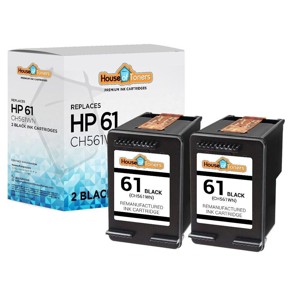 2pk Replacement for HP 61 Ink Cartridge 2-Black 2547 2549 3057A 3059A ENVY 4500 
