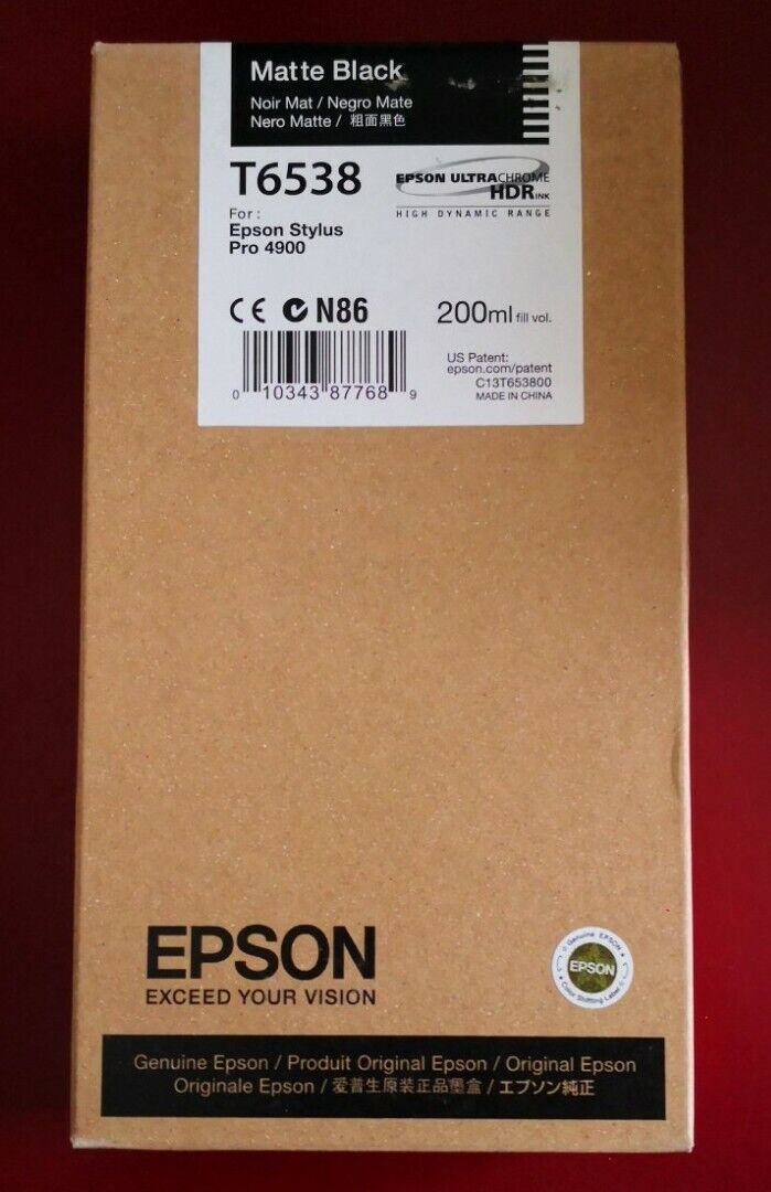 05-2016 New Genuine Epson T6538 200ml Matte Black Ultrachrome HDR Ink 4900