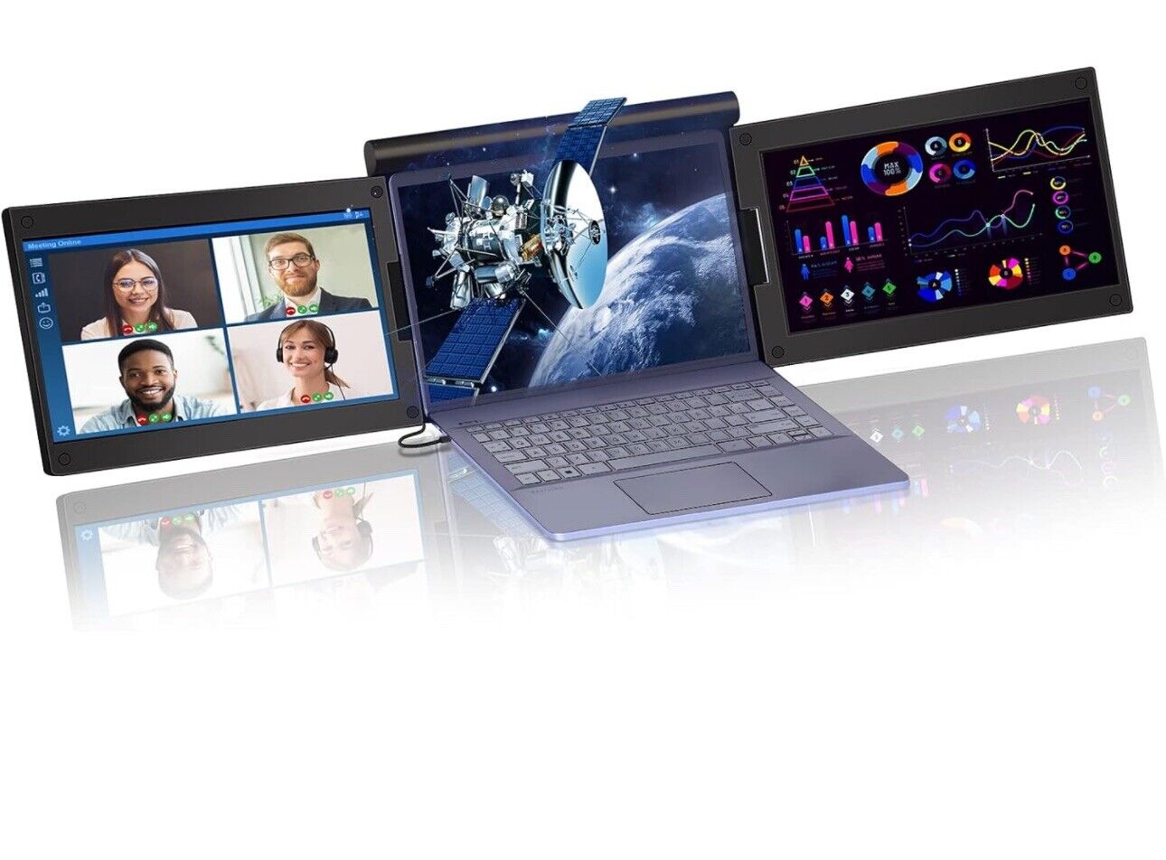 KPKUE: Triple Laptop Monitor Extender, 13.3” 1080p Full HD IPS Dual Portable
