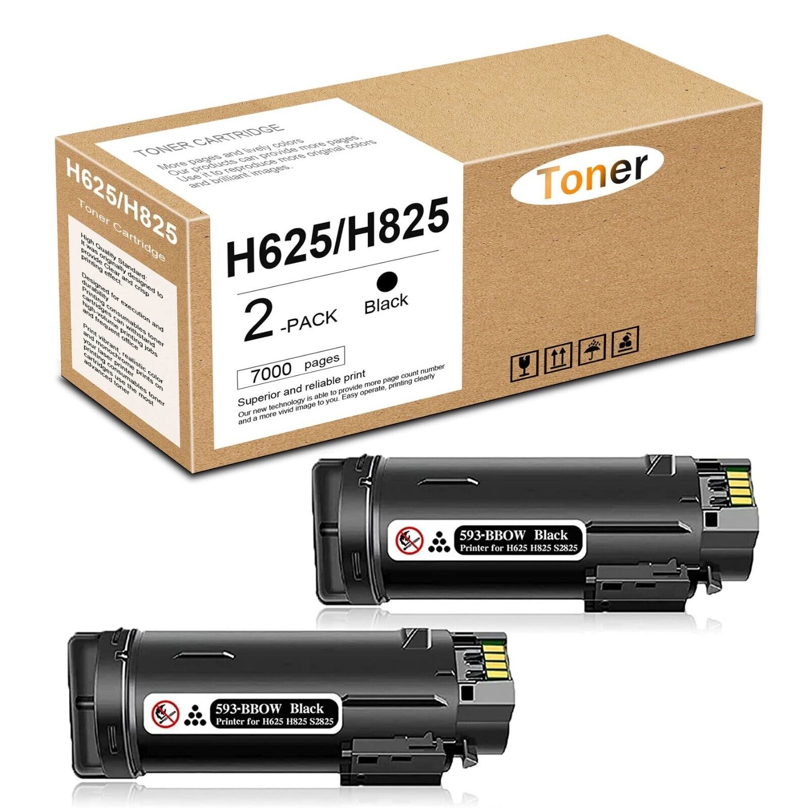 2 Pack LD Compatible Toner Cartridge Replacement for Dell 593-BBOW N7DWF (Black)