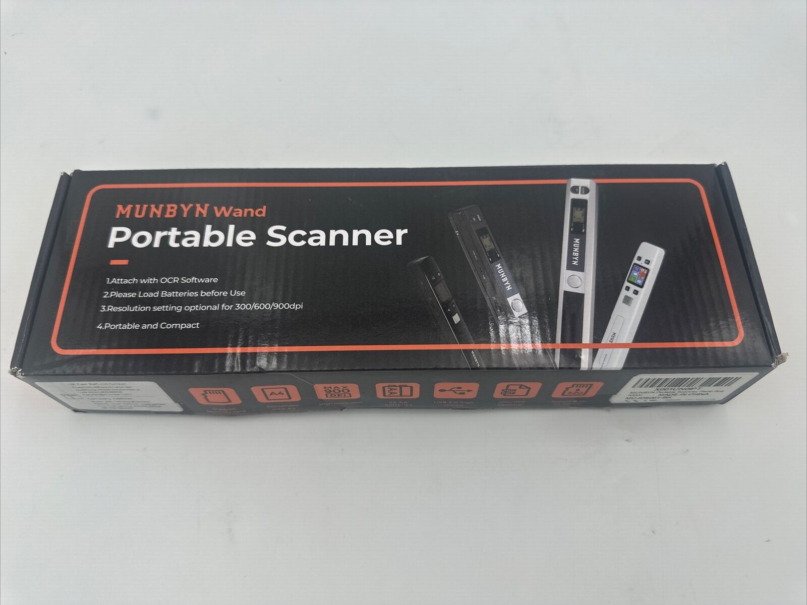 Munbyn Wand Portable Scanner MU-IDS001-Bk Open Box Black