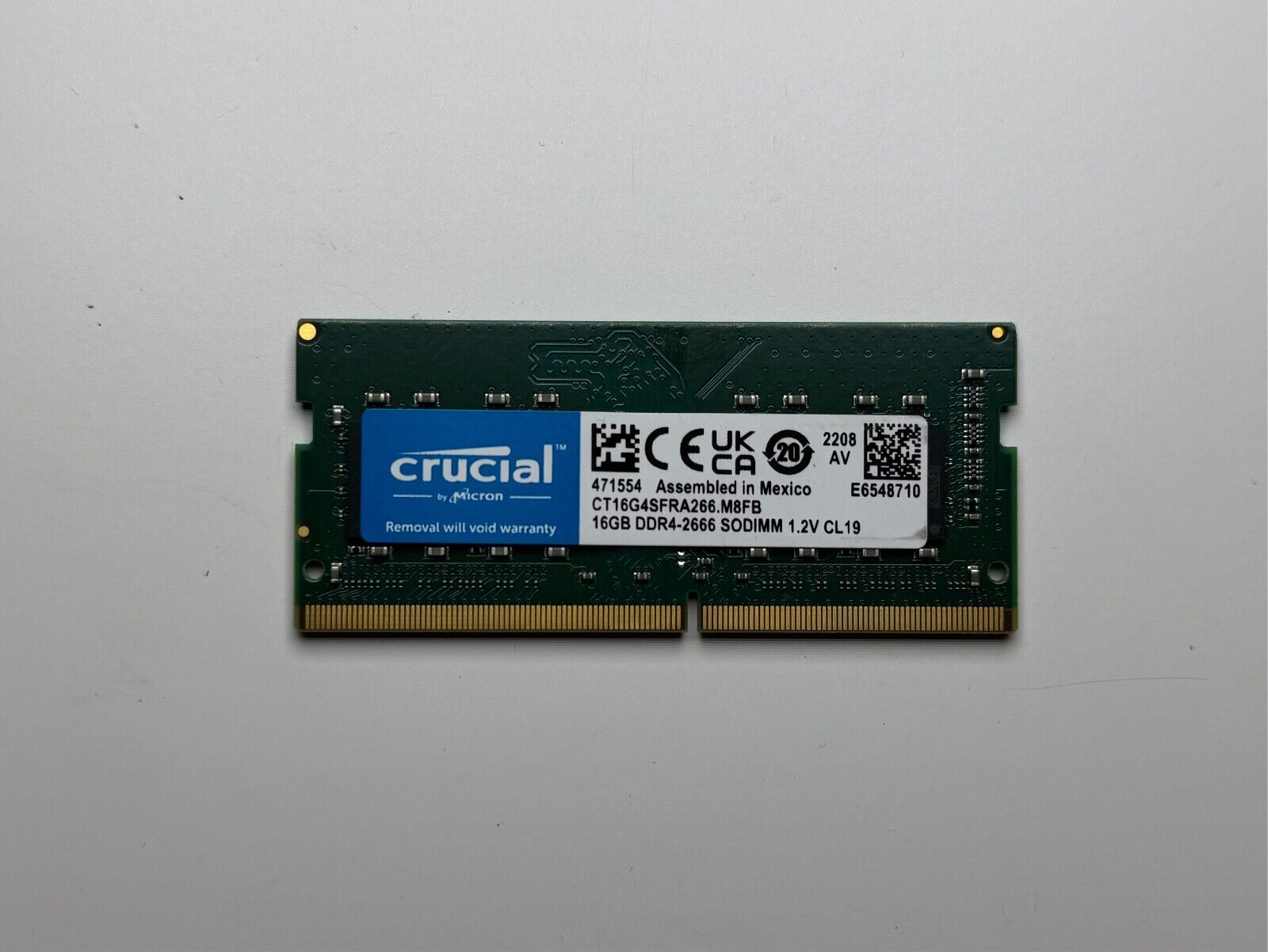 Crucial 16GB x 1 DDR4 2666 MHz 1RX8 PC4-2666V 260 Pin 1.2V SODIMM Laptop Memory