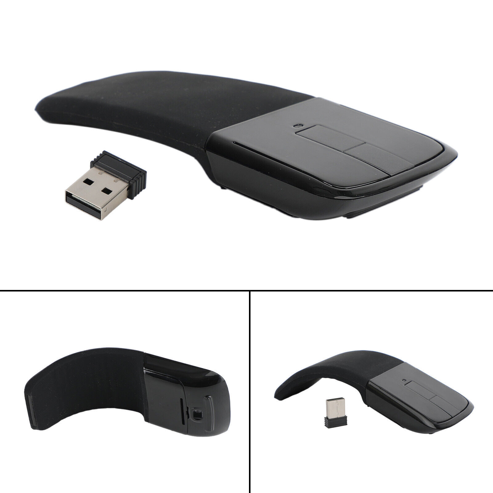 2.4GHz Foldable Arc Touch Wireless Mouse Optical Mice With USB Receiver Black