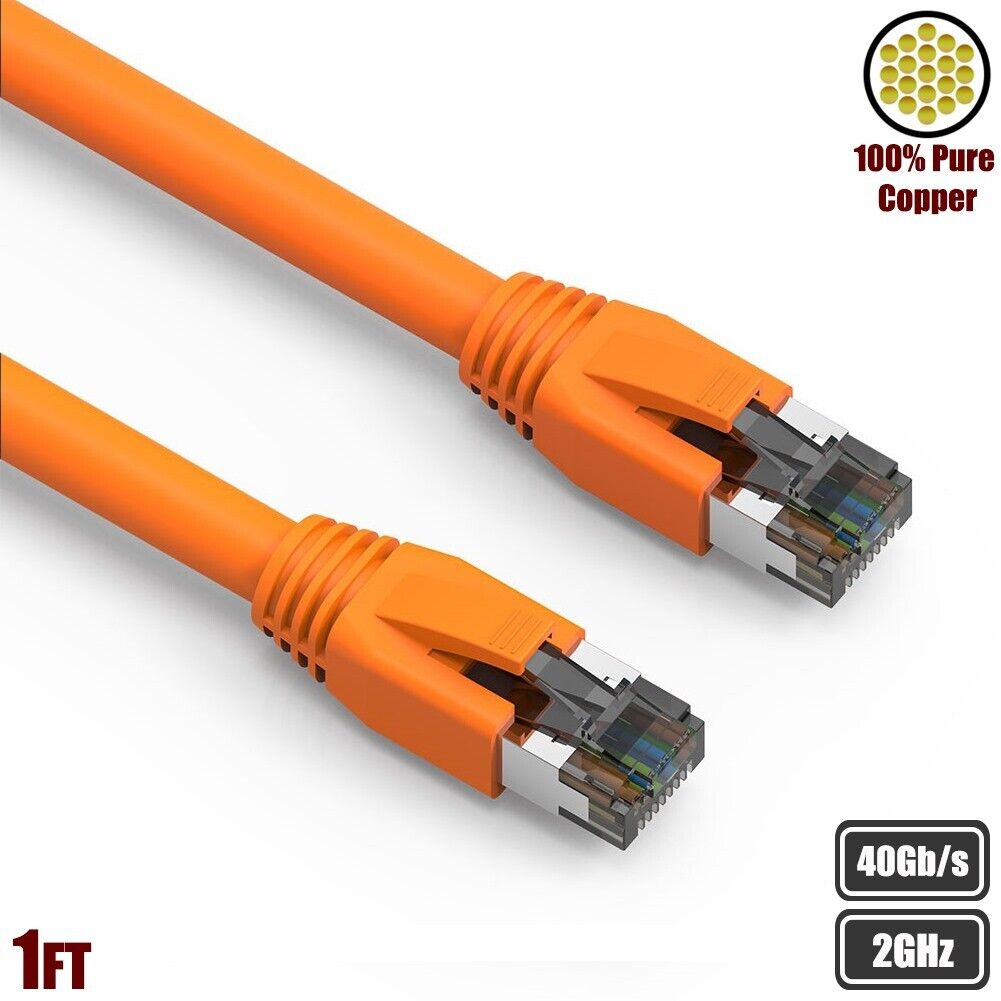 0.5-50FT CAT8 RJ45 Network LAN Ethernet S/FTP Cable Copper Wire 40Gb Orange LOT