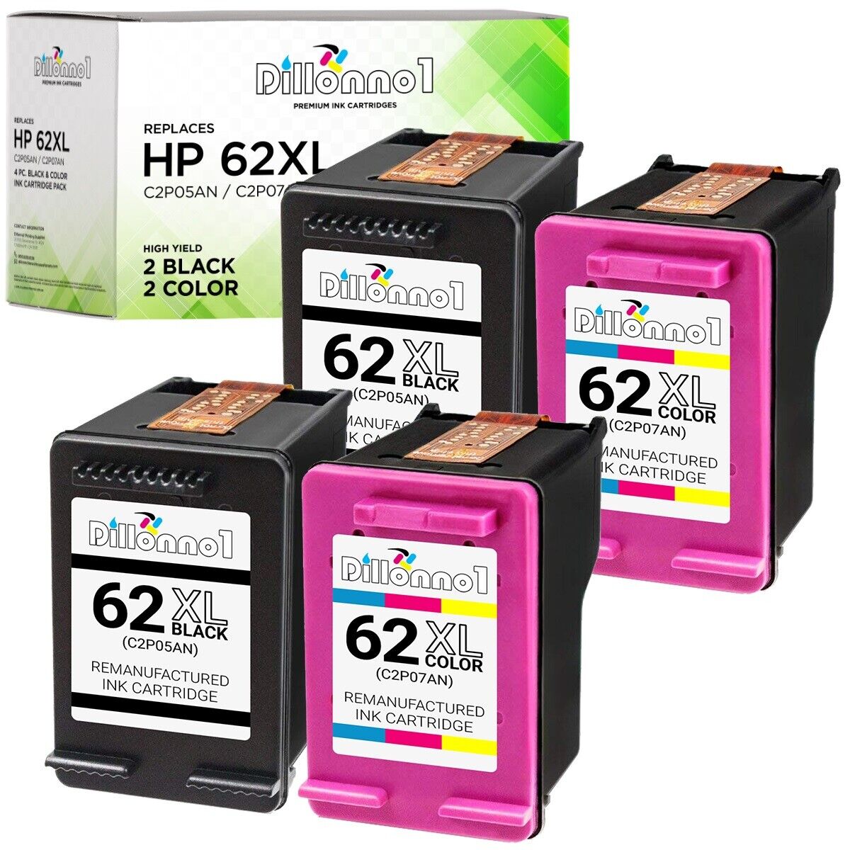4PK for HP 62XL Black Color Ink Cartridges for Officejet 5740 5742 5745