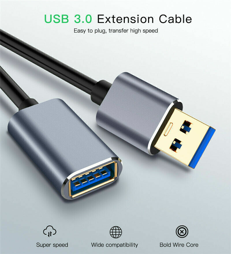 USB 3.0 Extension Cable Extender Cord Type A Male to Female 5Gbps Data Transfer