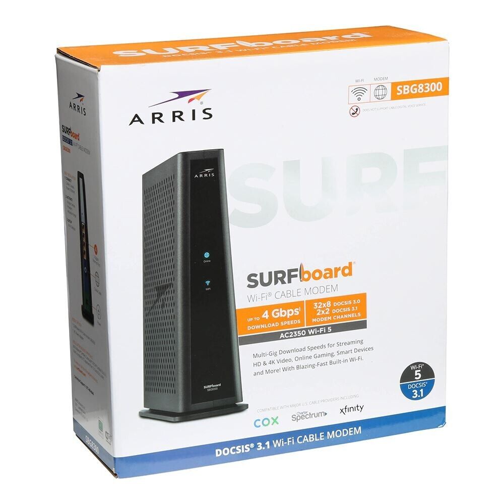 ARRIS SURFboard SBG8300 DOCSIS 3.1 Gigabit Cable Modem & AC2350 New Open Box
