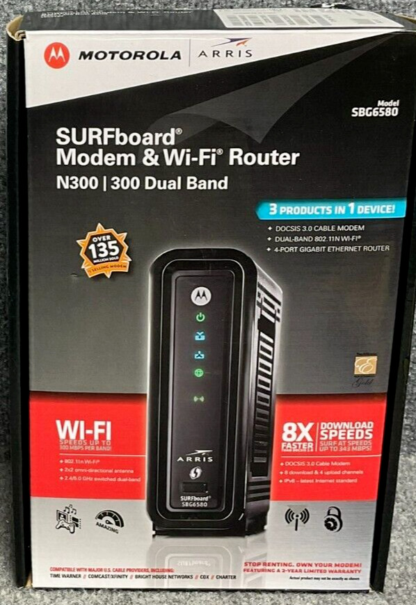 Motorola ARRIS SURFboard SBG6580 DOCSIS 3.0 Cable Modem Wi-Fi Router & adapter