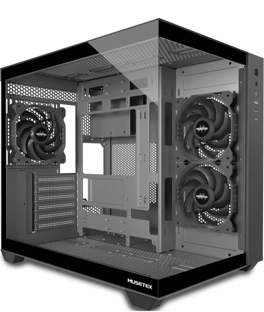 MUSETEX ATX PC Case, 3 x 120mm Fans Pre-Installed, 360MM RAD Support