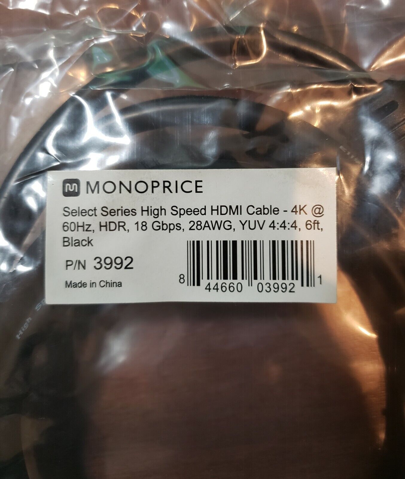 MonoPrice 3992 6 Ft Select Series High Speed HDMI Cable Male to Male HDMI 