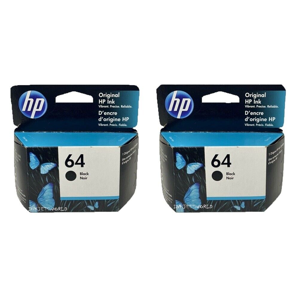 2psc Genuine HP 64 Black Printer Ink Cartridges