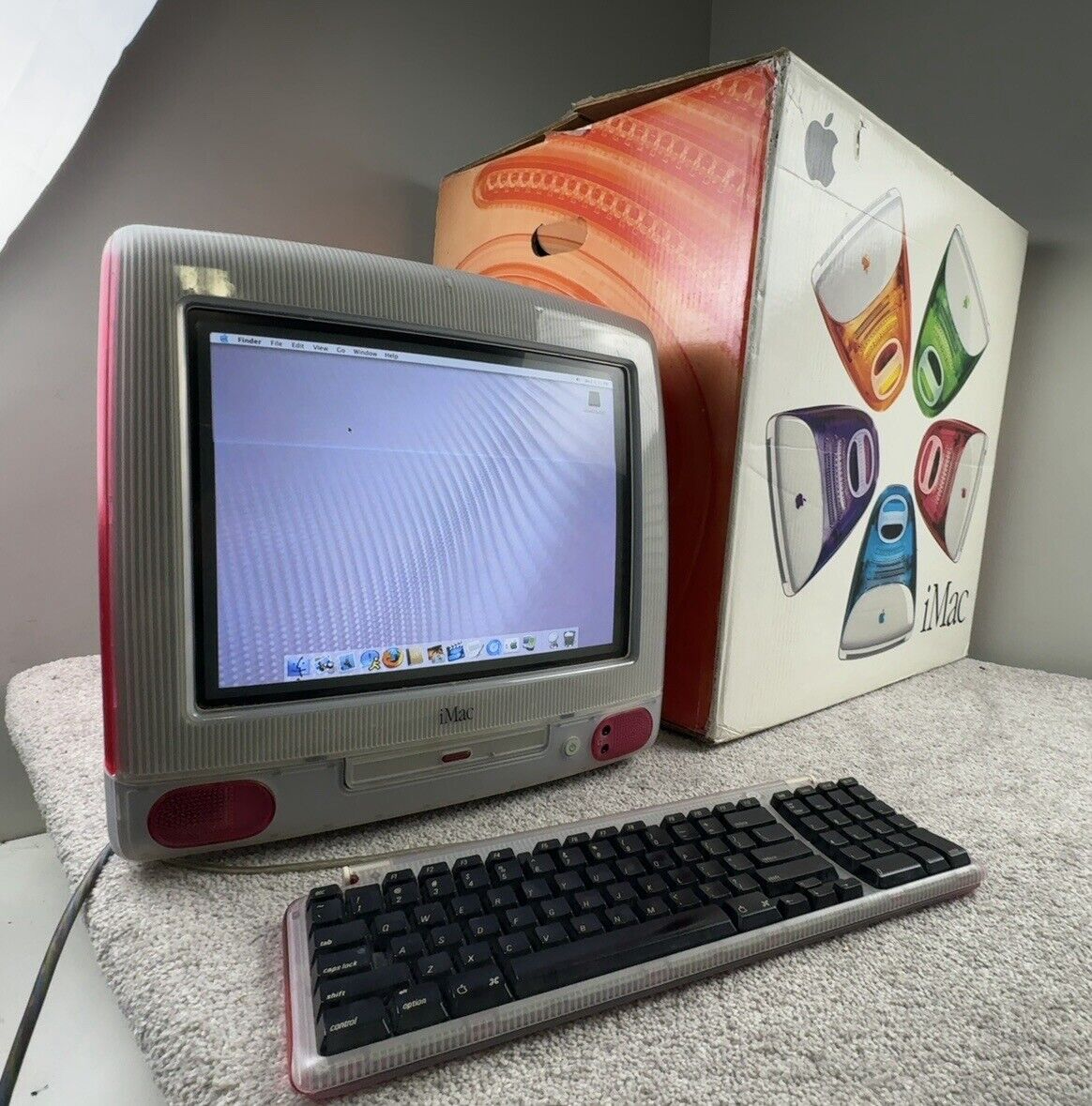 Apple iMac G3 Clear Strawberry PC Computer IN ORIGINAL BOX with Keyboard