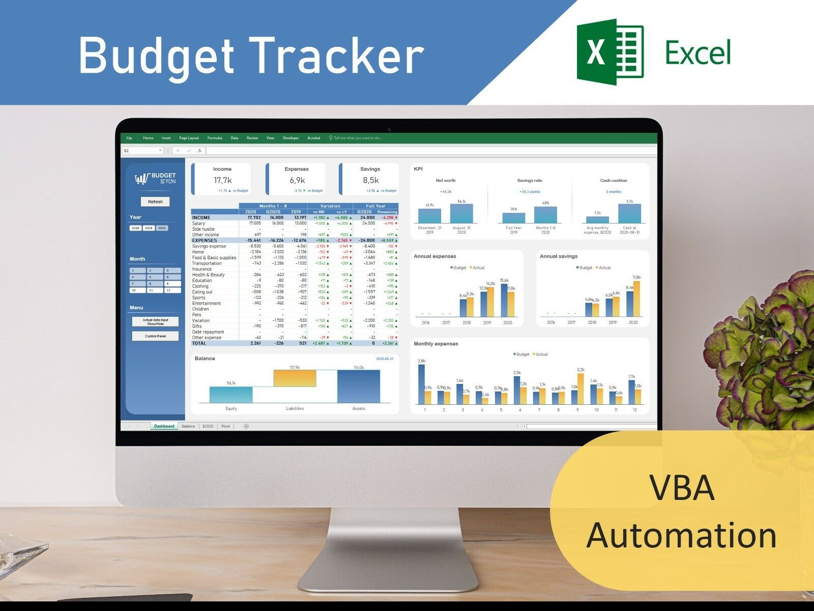 Excel Budget Template | Personal Finance Spreadsheet | Monthly Budget Tracker