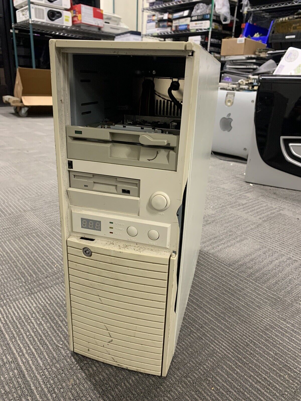 Vintage 486 Era AT Computer Tower Case with 5.25 Floppy + PSU - Rough