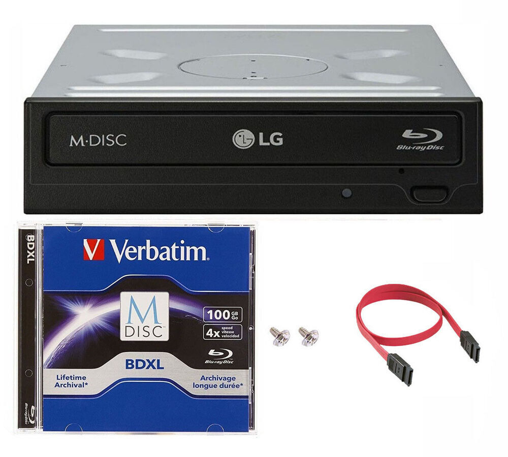 LG 14x WH14NS40 Internal Blu-ray DVD Drive+100GB Verbatim M-Disc BDXL+SATA Cable