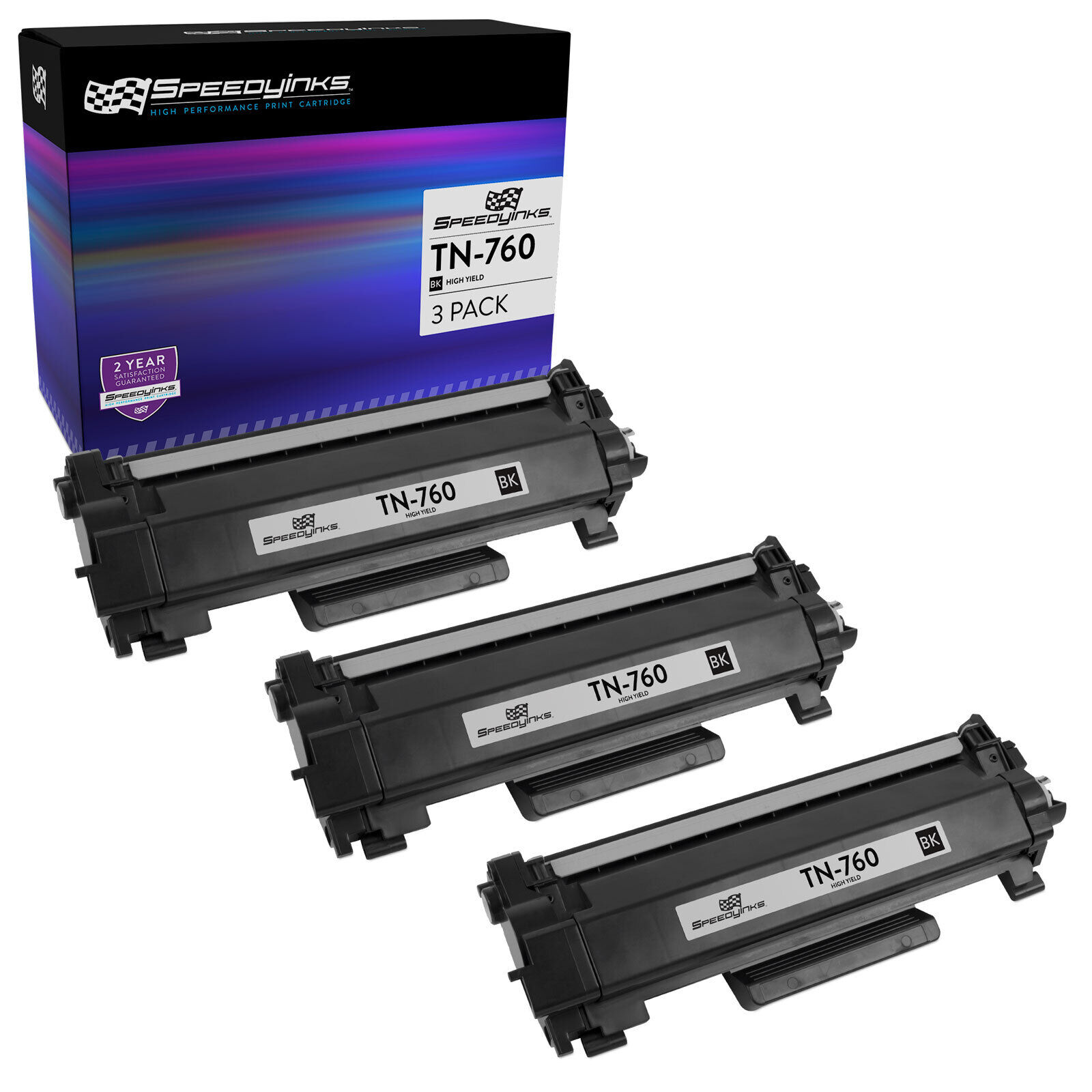 SPEEDYINKS 3PK Replacement for Brother TN760 TN-760 HY Black Toner Cartridges