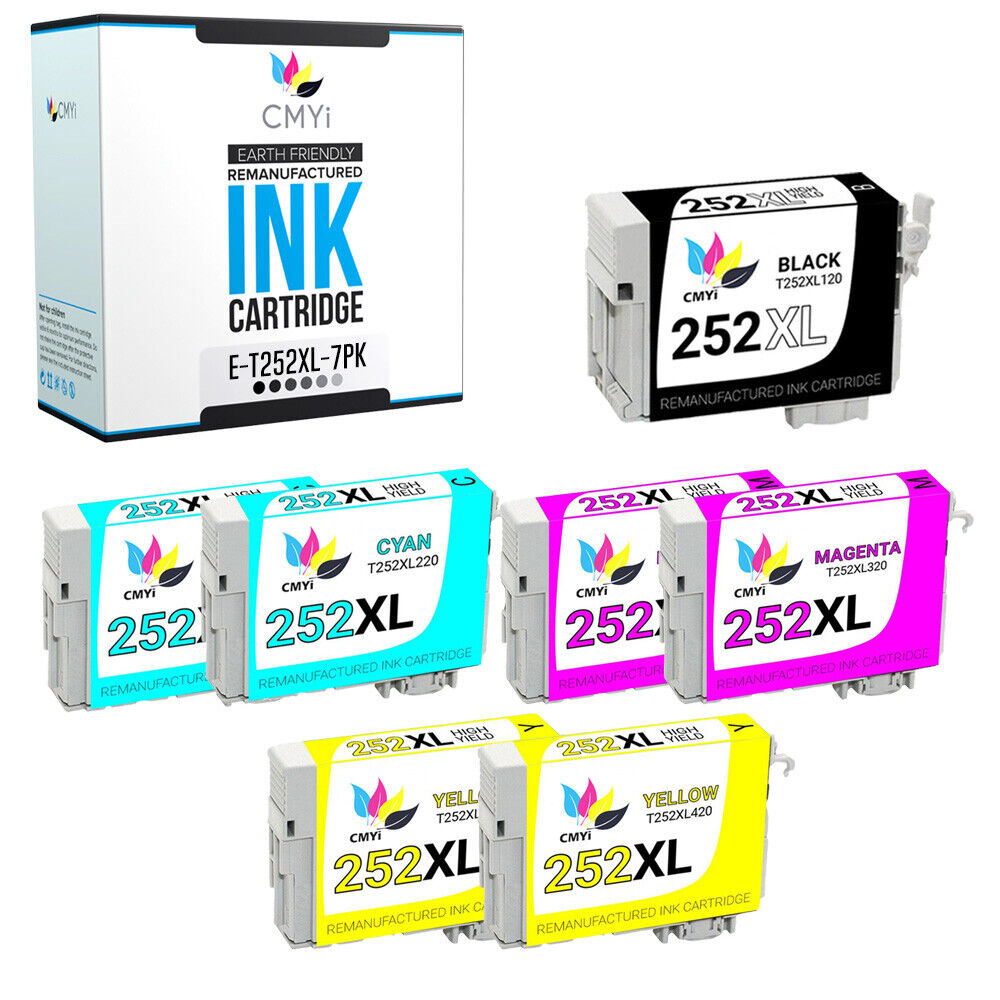 7 PK Black Color T252XL Ink Cartridges for Epson 252XL Fits Workforce 3620 7110