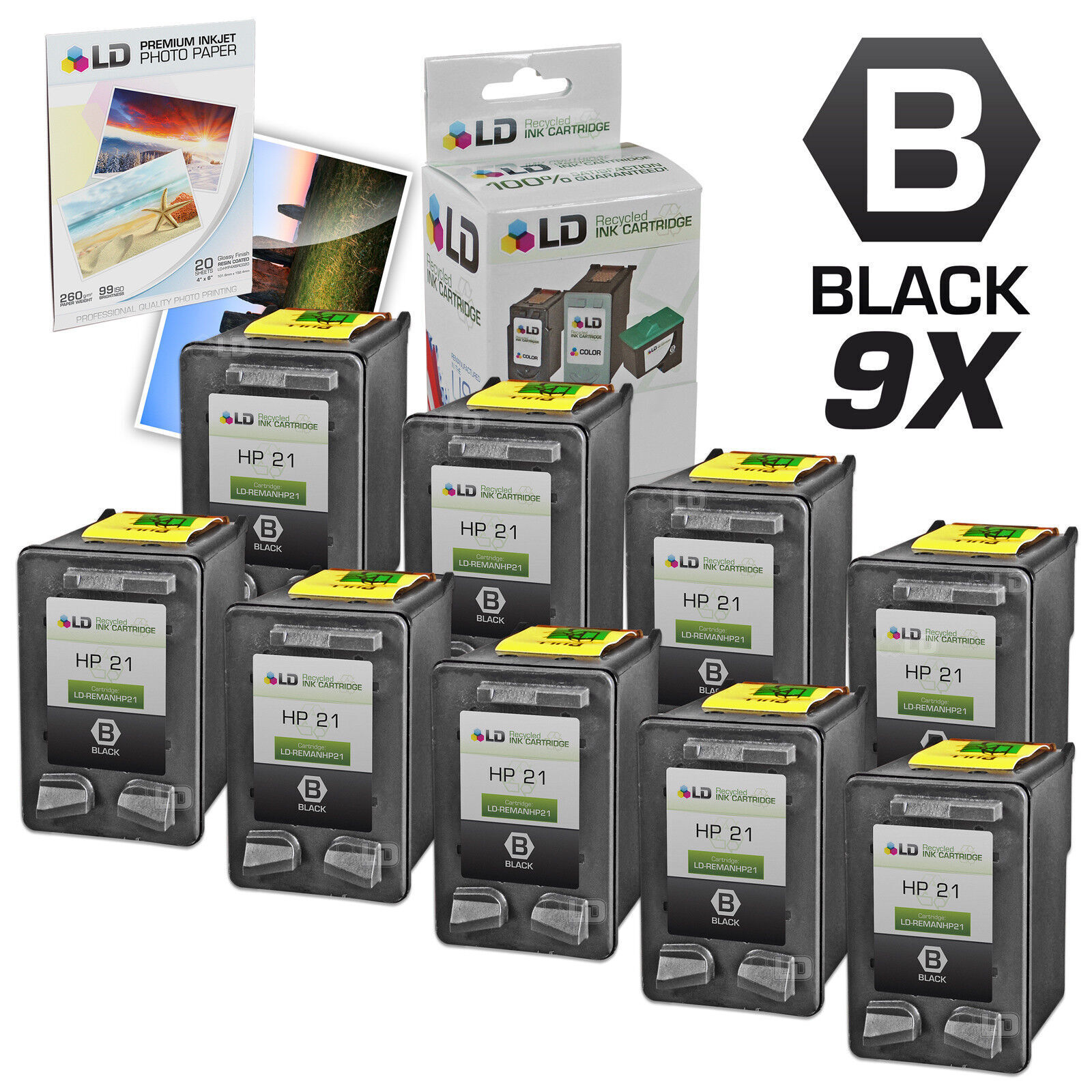 LD Products Replacement Ink Cartridges for HP 21 C9351AN Black 9pk