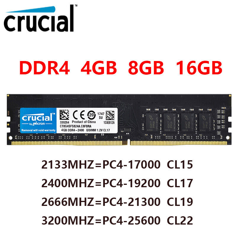 Crucial DDR4 4GB 8GB 16GB Memory Ram PC4 2133 2400 2666 3200MHZ 1.2V UDIMM