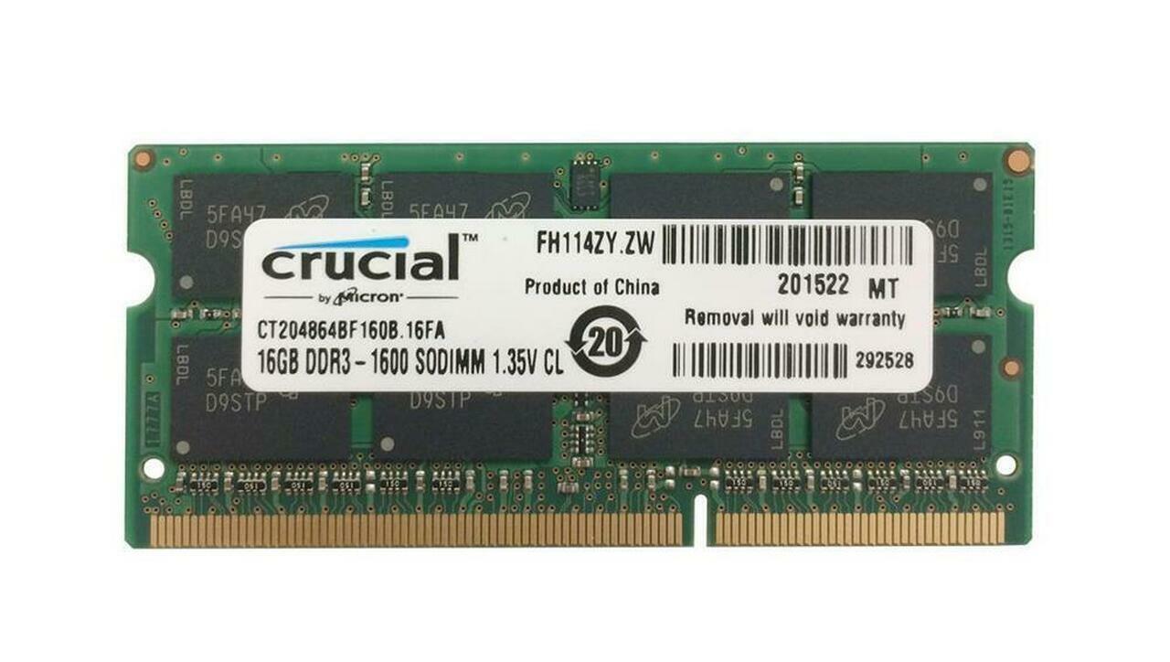 Crucial 32GB (2x 16GB) KIT SO-DIMM DDR3L 1600Mhz PC3L-12800 204-Pin 1.35V Memory