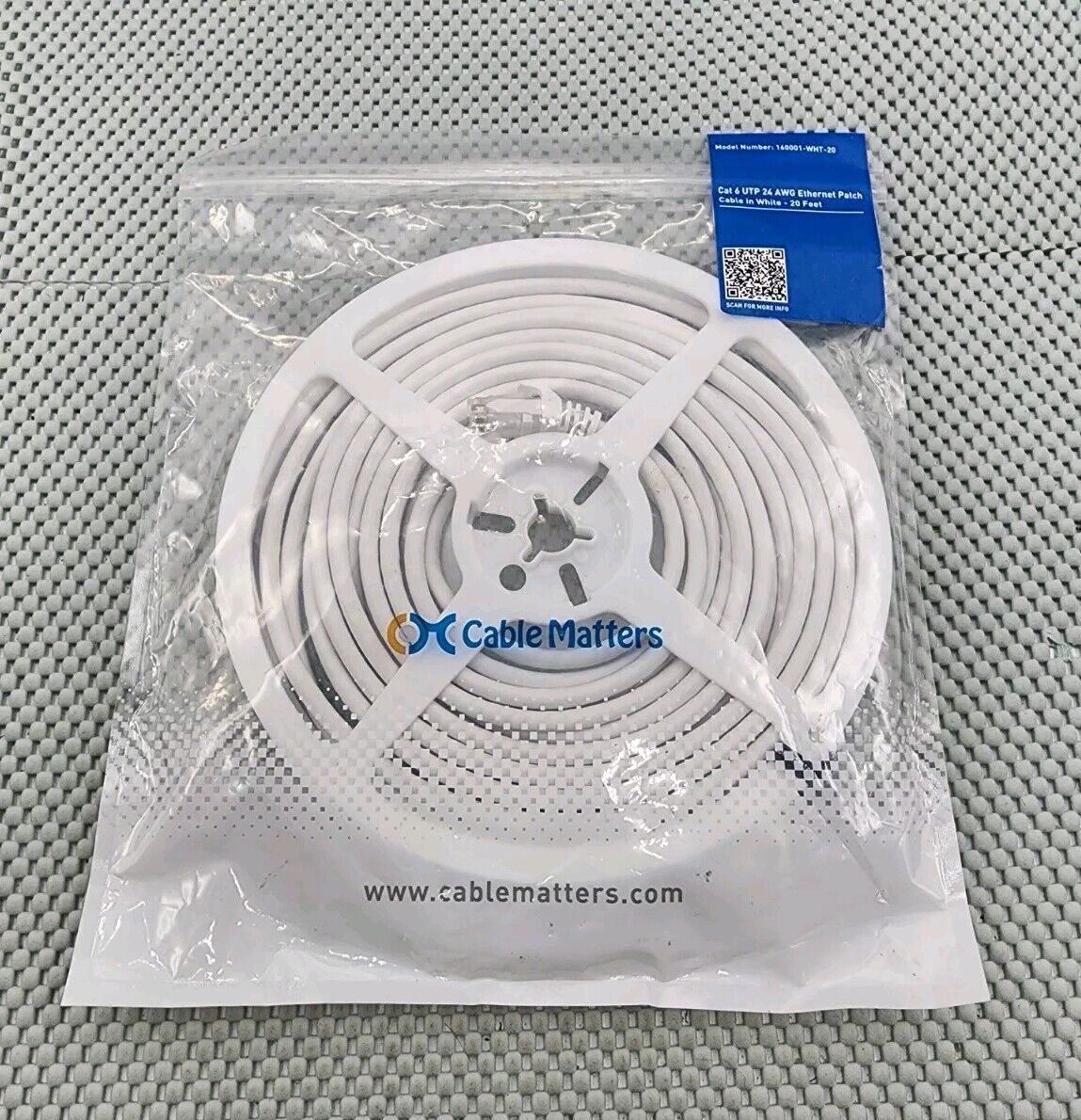 Cable Matters Cat6 UTP 24 AWG Ethernet Patch Cable in White 20ft 160001-WHT-20