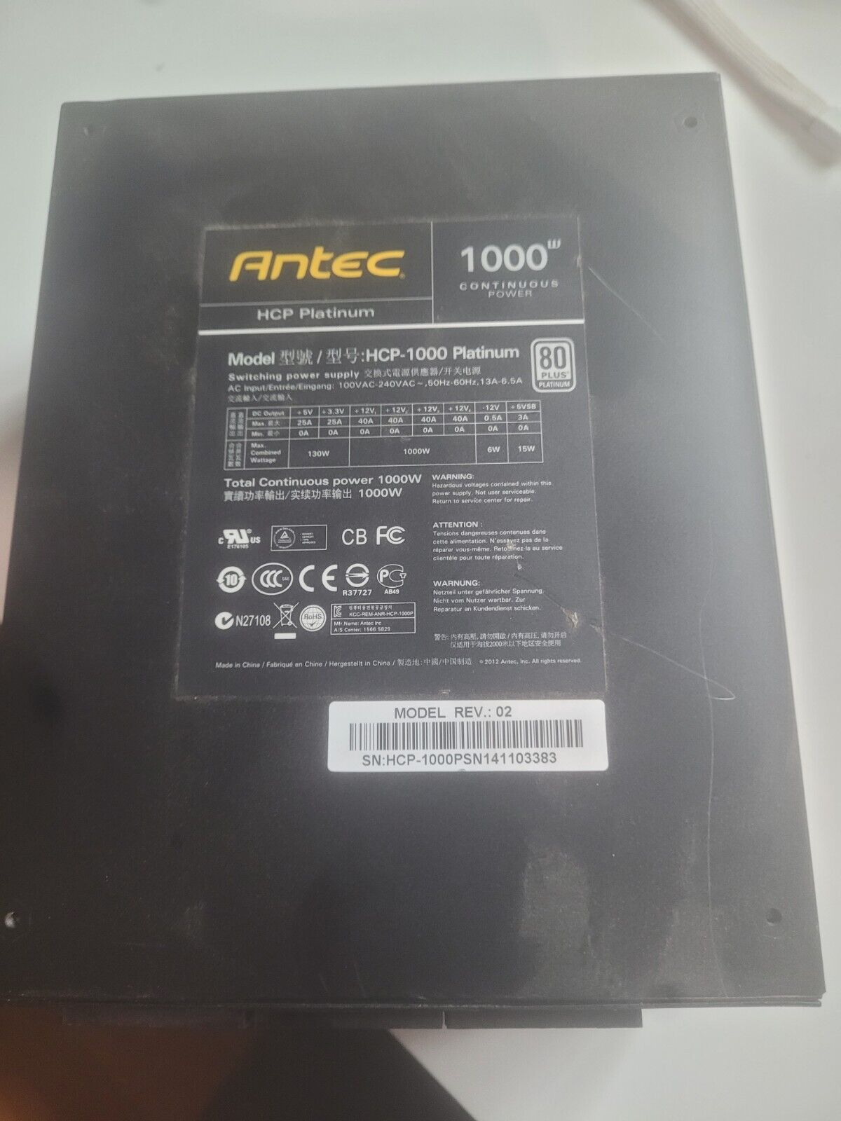 ANTEC 1000W HCP Platinum Model Rev 02