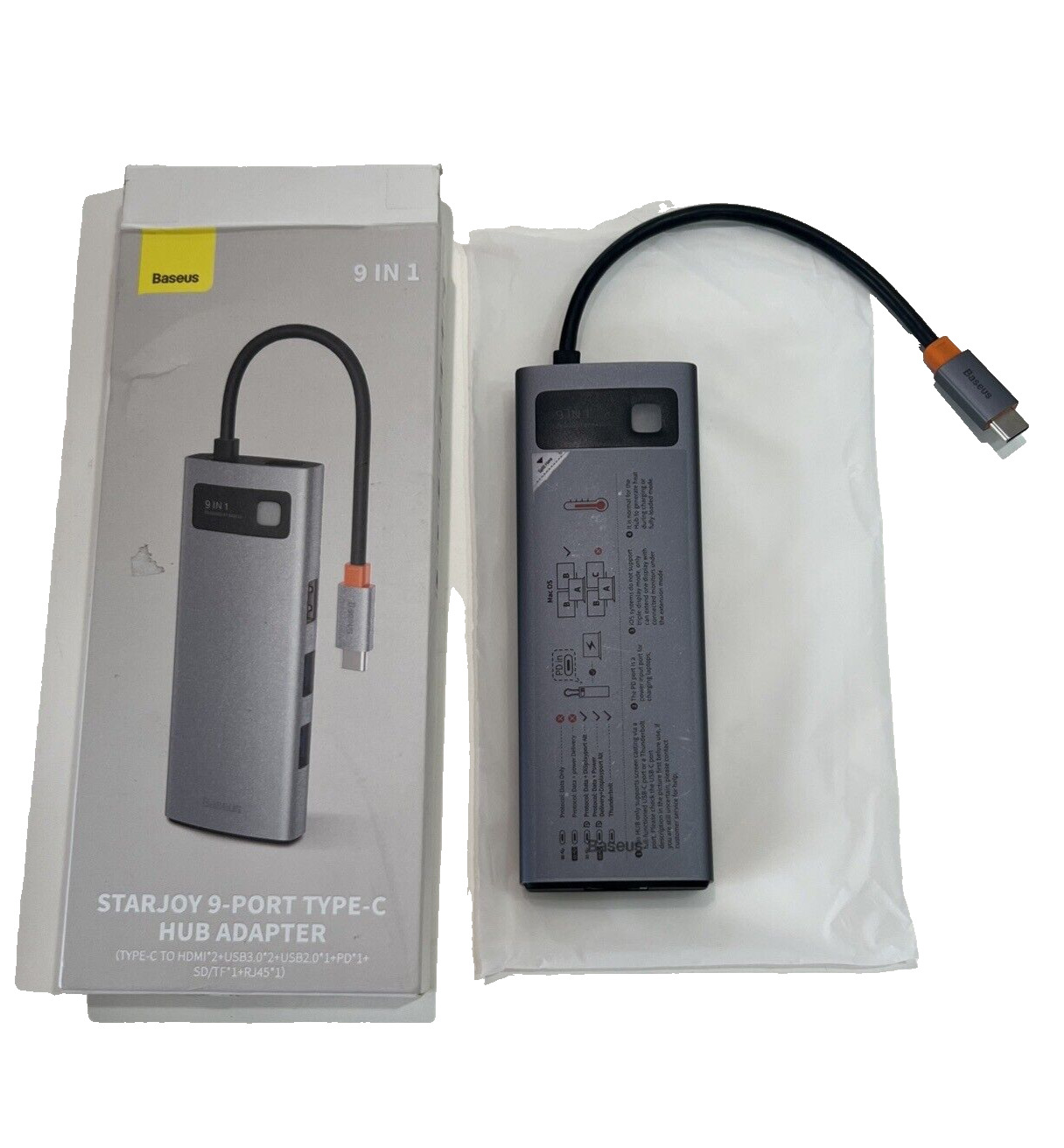 Baseus StarJoy Gray 9 Port USB Type C Hub Adapter