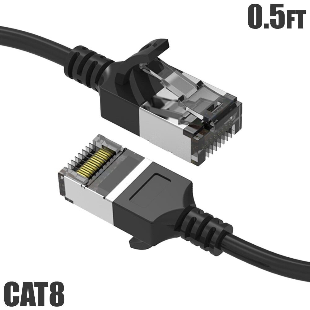 0.5-10FT Cat8 RJ45 Network LAN Ethernet Slim U/FTP Patch Cable Cord 30AWG Black