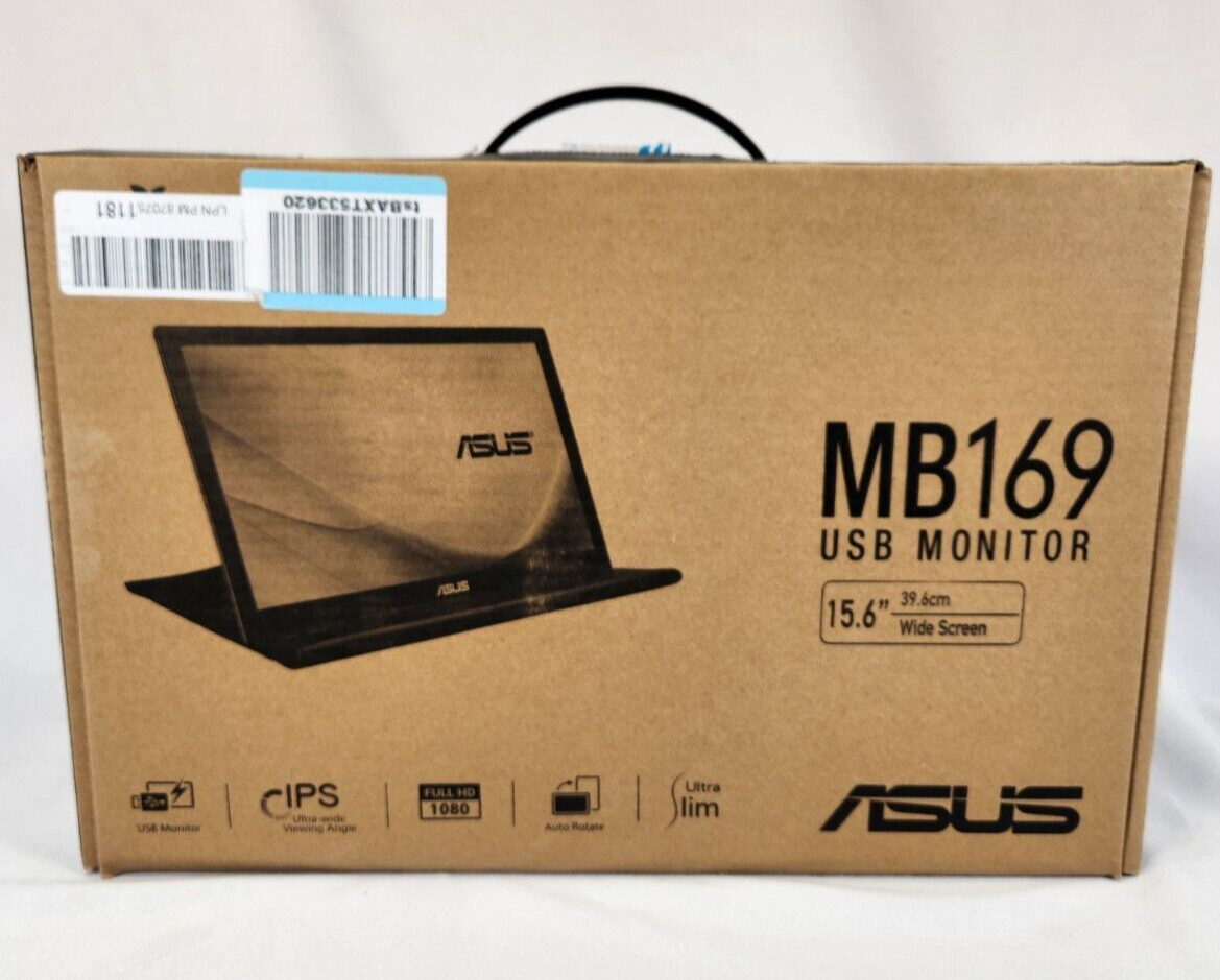 Asus MB169B+ Black Ultra Slim Full HD 1080P 15.6 Inch Widescreen USB Monitor LED