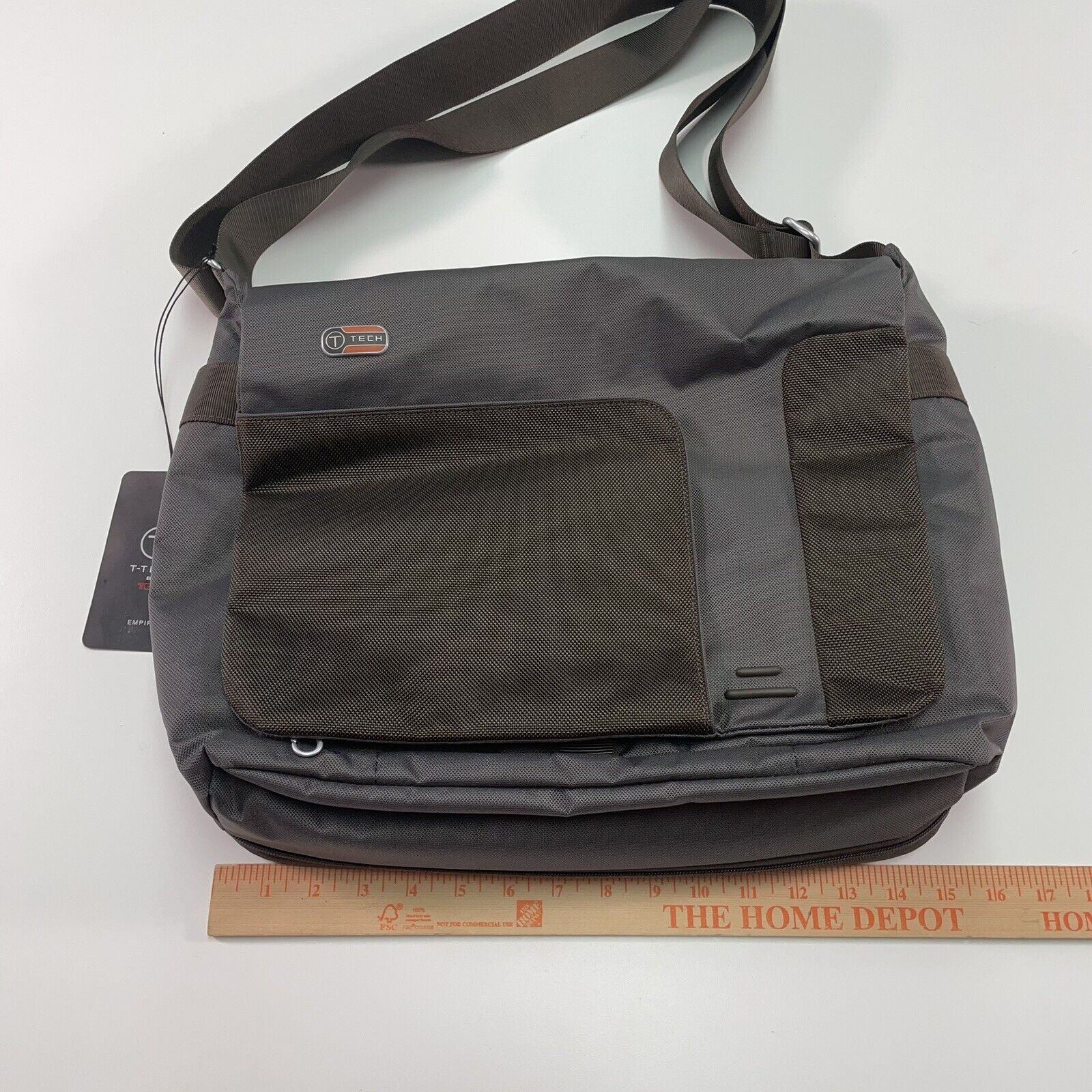 NWT $165 T-Tech By Tumi 57412 Empire Laptop Messenger Shoulder Bag Brown/orange