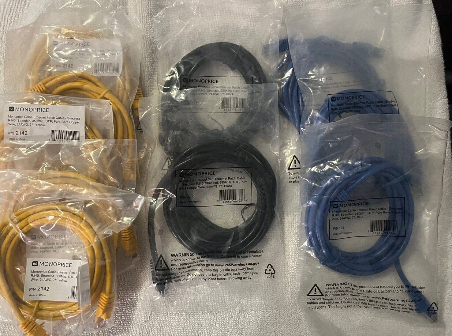 Lof of 10 - Cat5e/Cat6 ethernet cables 7-ft - Monoprice