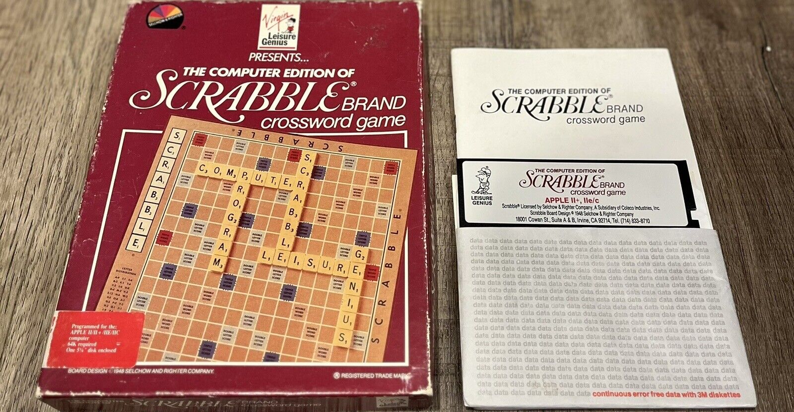 Scrabble Crossword Game Apple II  Vintage Big  Box Virgin Games Macintosh 1989