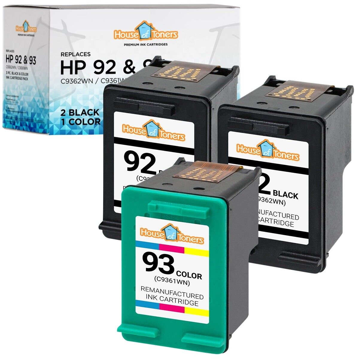 3PK #92 Black #93 Color for HP Photosmart C1350 C3170 C3175 C3180 C3190 C3194