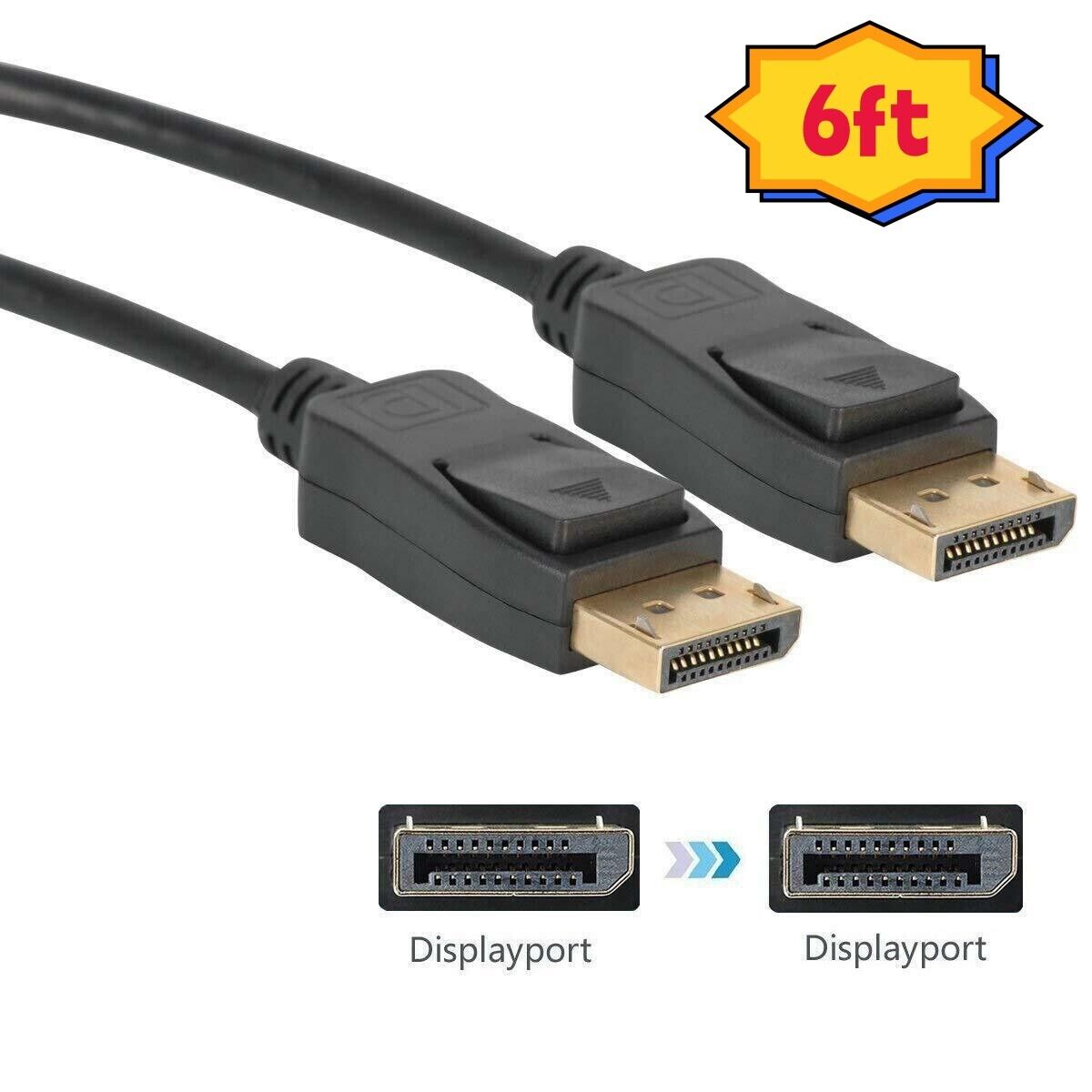 Displayport to Display Port Cable DP Male to Male Cord 4K HD w/ Latches 6FT 10FT