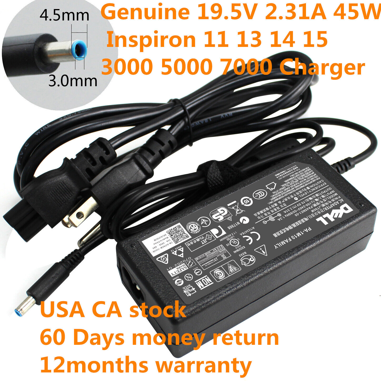 NEW Genuine 45W Charger Adapter forD ell Inspiron11 13 14 15 3000 5000 7000 