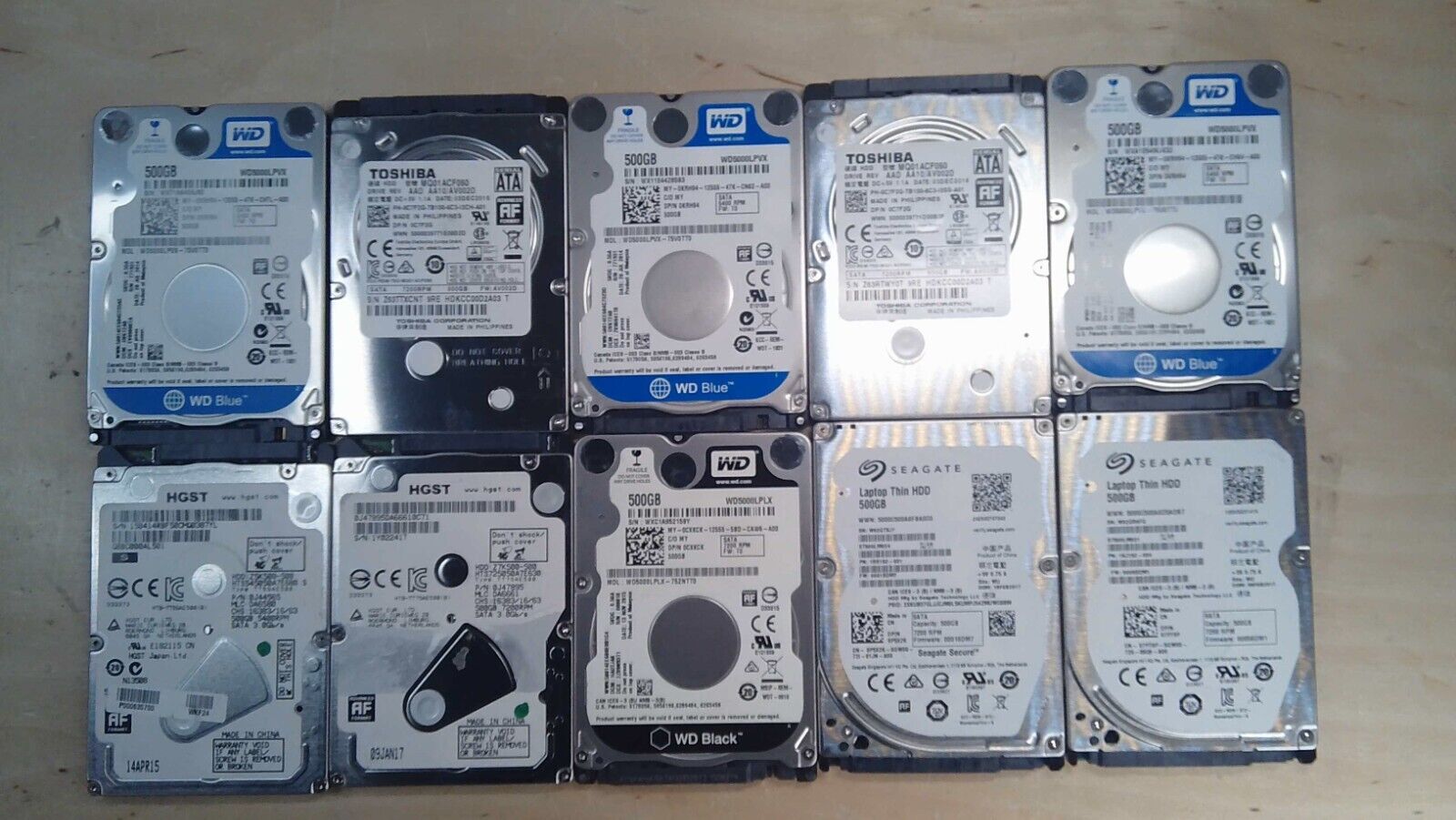 *Lot of 10* Mixed Major Brands 500GB Slim HDD