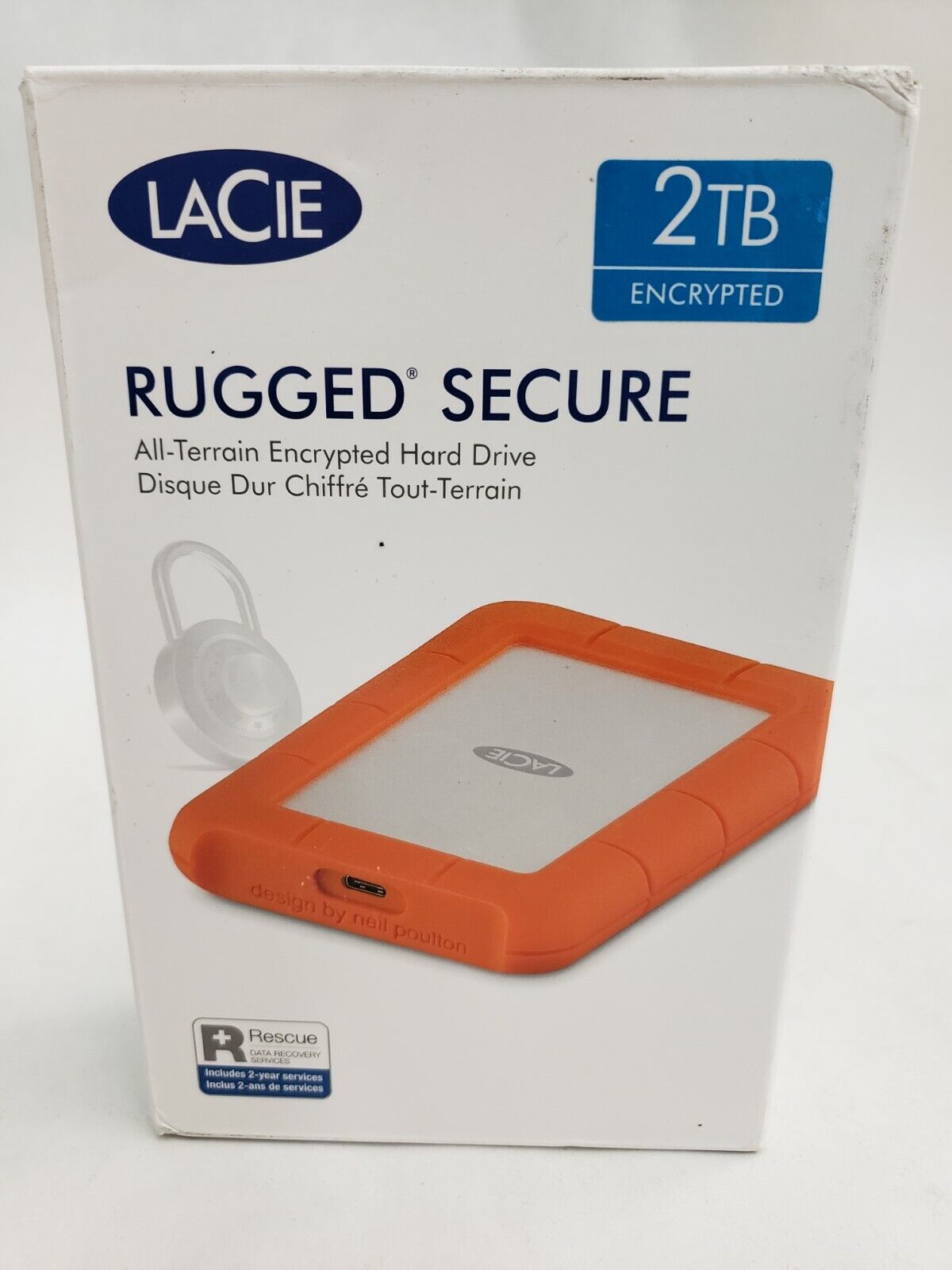 NEW LACIE RUGGED SECURE 2TB ENCRYPTED USB EXTERNAL HARD DRIVE ORANGE