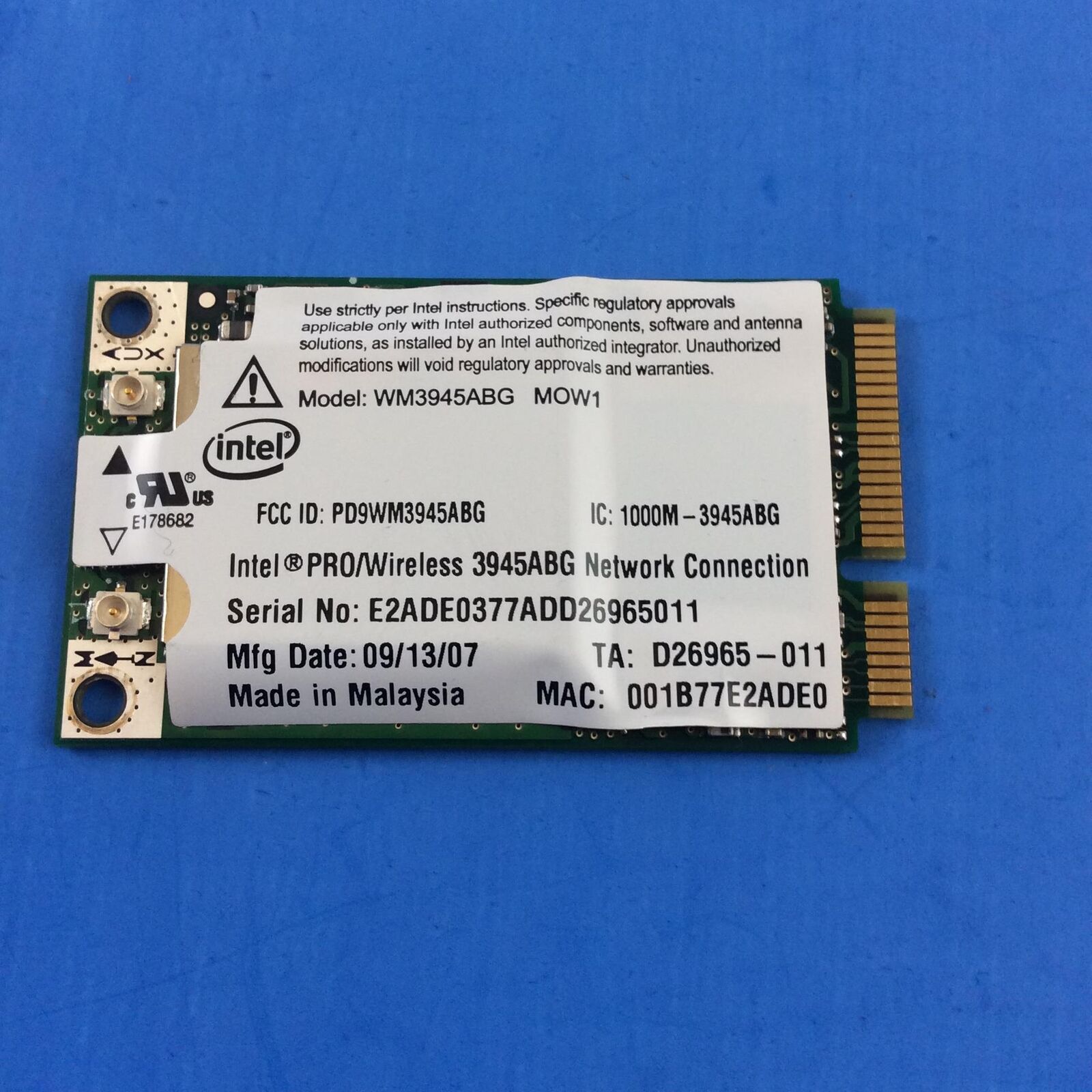WM3945ABG 407674-001 Acer Aspire 5920 Genuine Laptop Intel WiFi WIreless Card