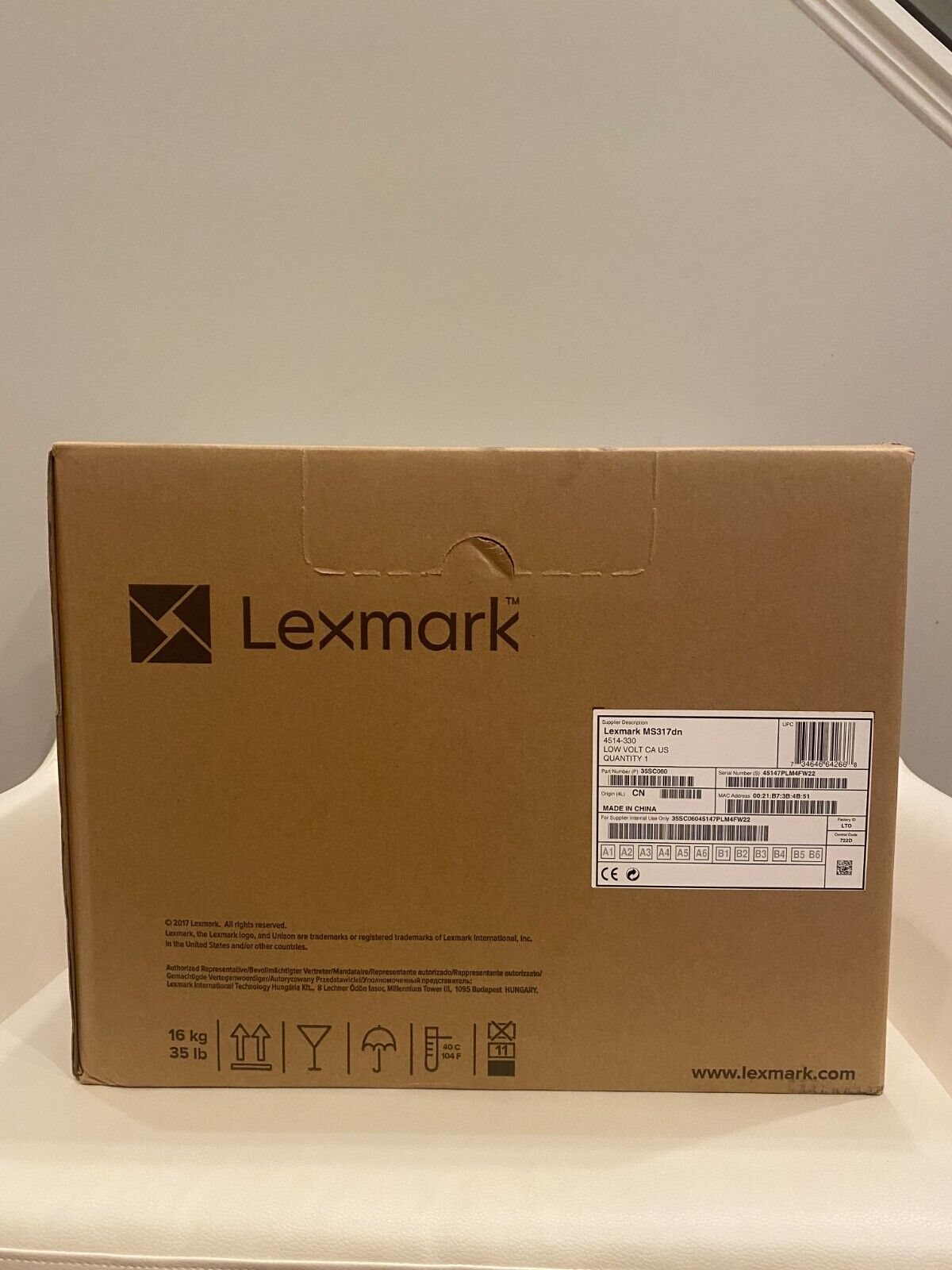 Lexmark 35SC060 MS317dn Compact Laser Printer, Monochrome, Networking, Brand New
