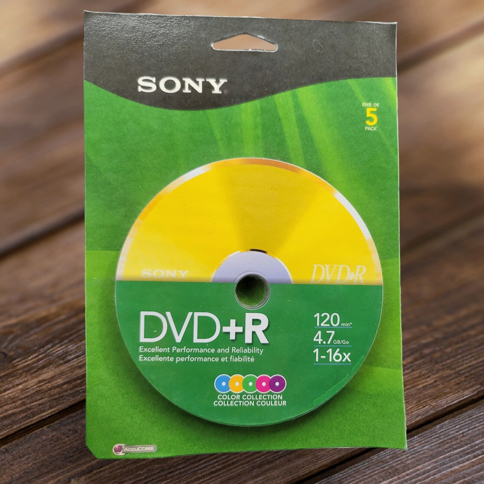 NEW Sony DVD+R 5 pack 120 minutes 1x-16x Speed 4.7 GB Color Collection Discs