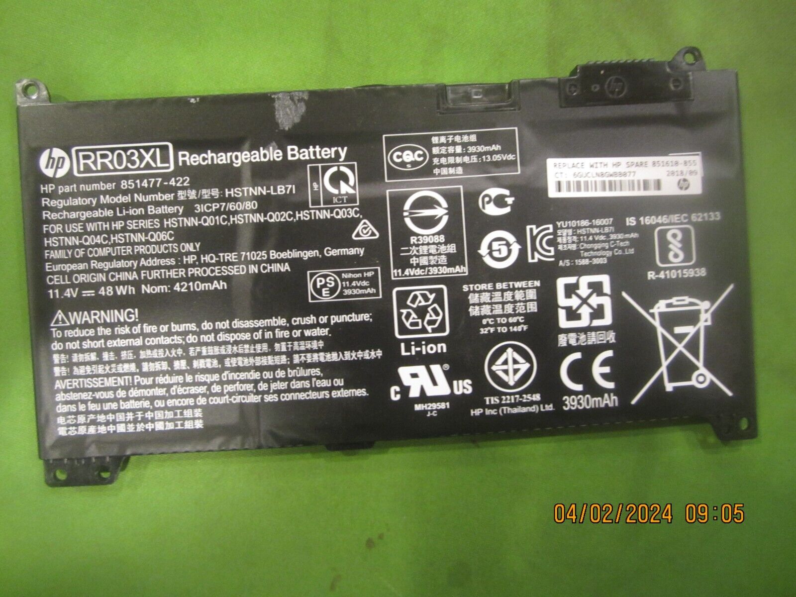 RR03XL Genuine Battery For HP PROBOOK 430 440 450 470 G5 RR03048XL 851610-855