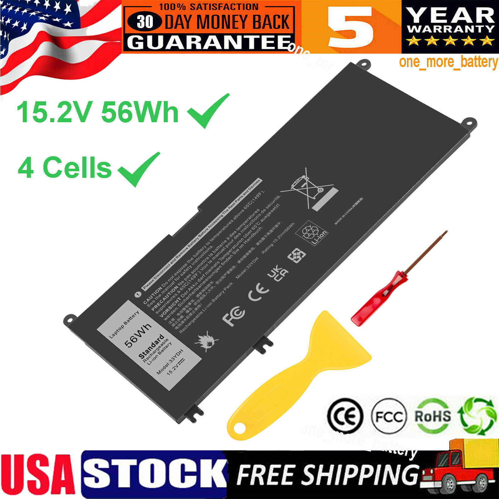 33YDH Battery For Dell Latitude 3480 3400 3500 15 3590 3580 Inspiron 7586 2-in-1