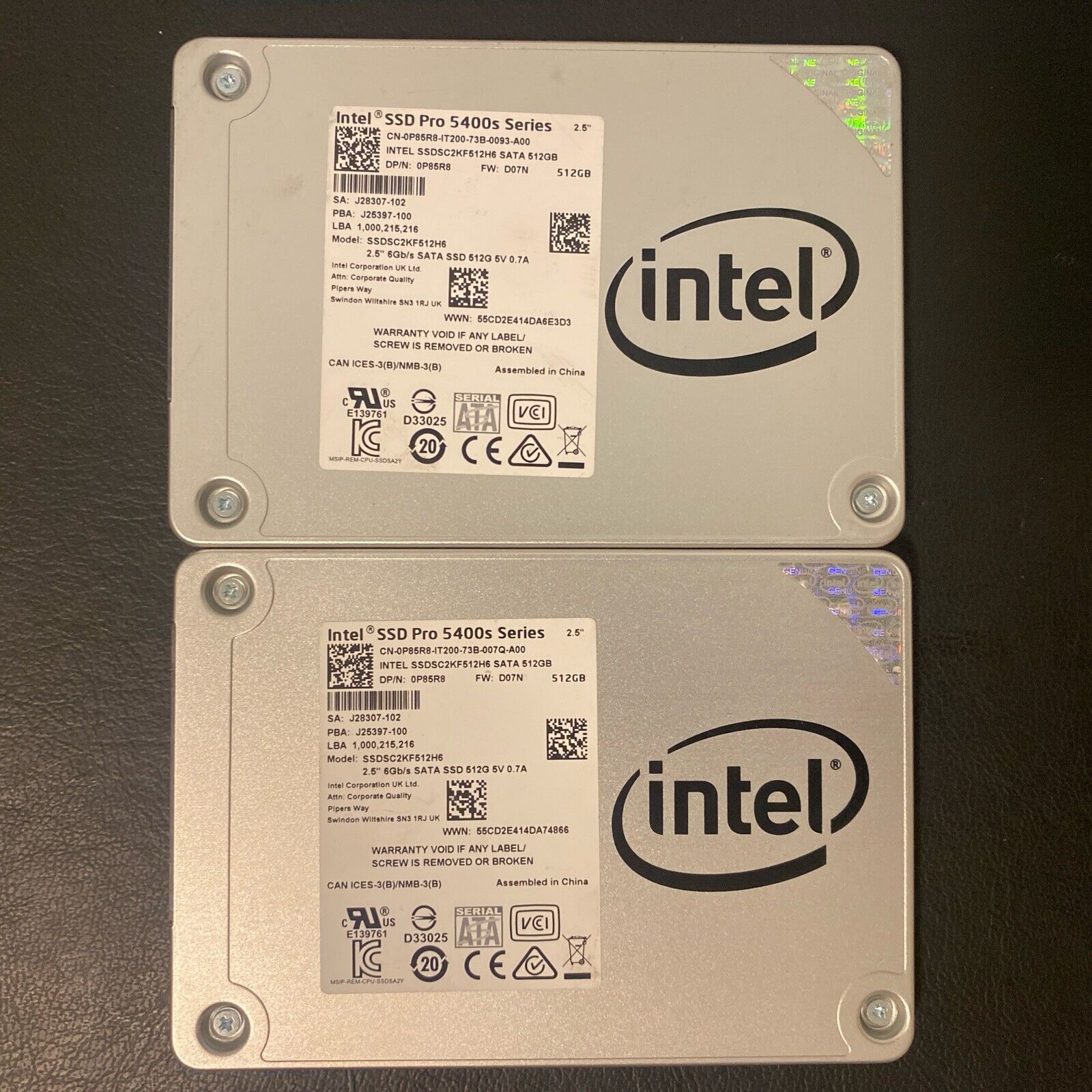 (Lot of 2) Intel SSD Pro 5400s 512 GB SATA III 2.5 in Solid State Drive