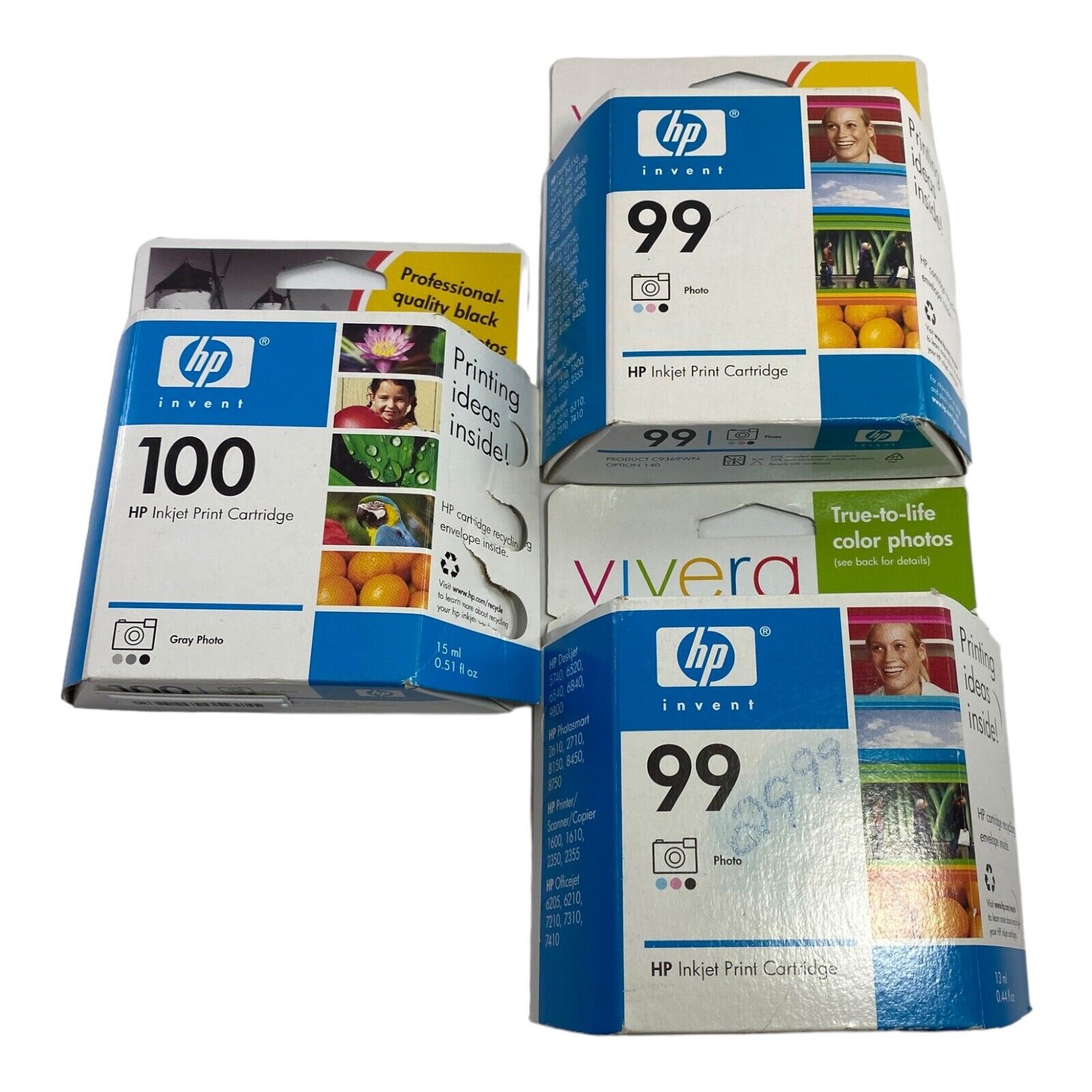 Lot Genuine HP Inkjet Print Cartridge 99 Vivera &100 Exp 2006/ 2008 Sealed Boxes