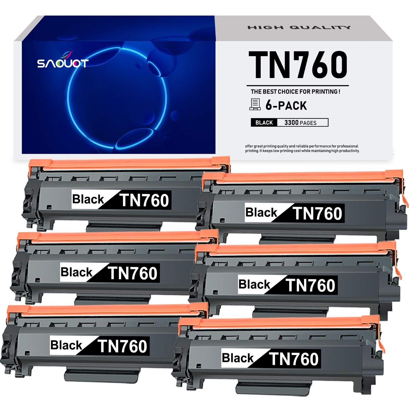 TN760 Black Toner Replacement for Brother 6PK TN-760 HL-L2395DW MFC-L2750DWXL