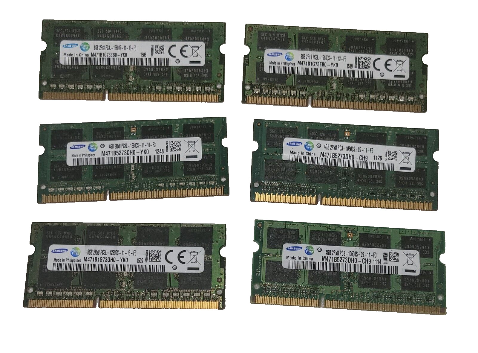 6 x SAMSUNG 4GB 2Rx8 PC3L 12800S Laptop Memory Ram Used M471B5273CHO-YKO Used