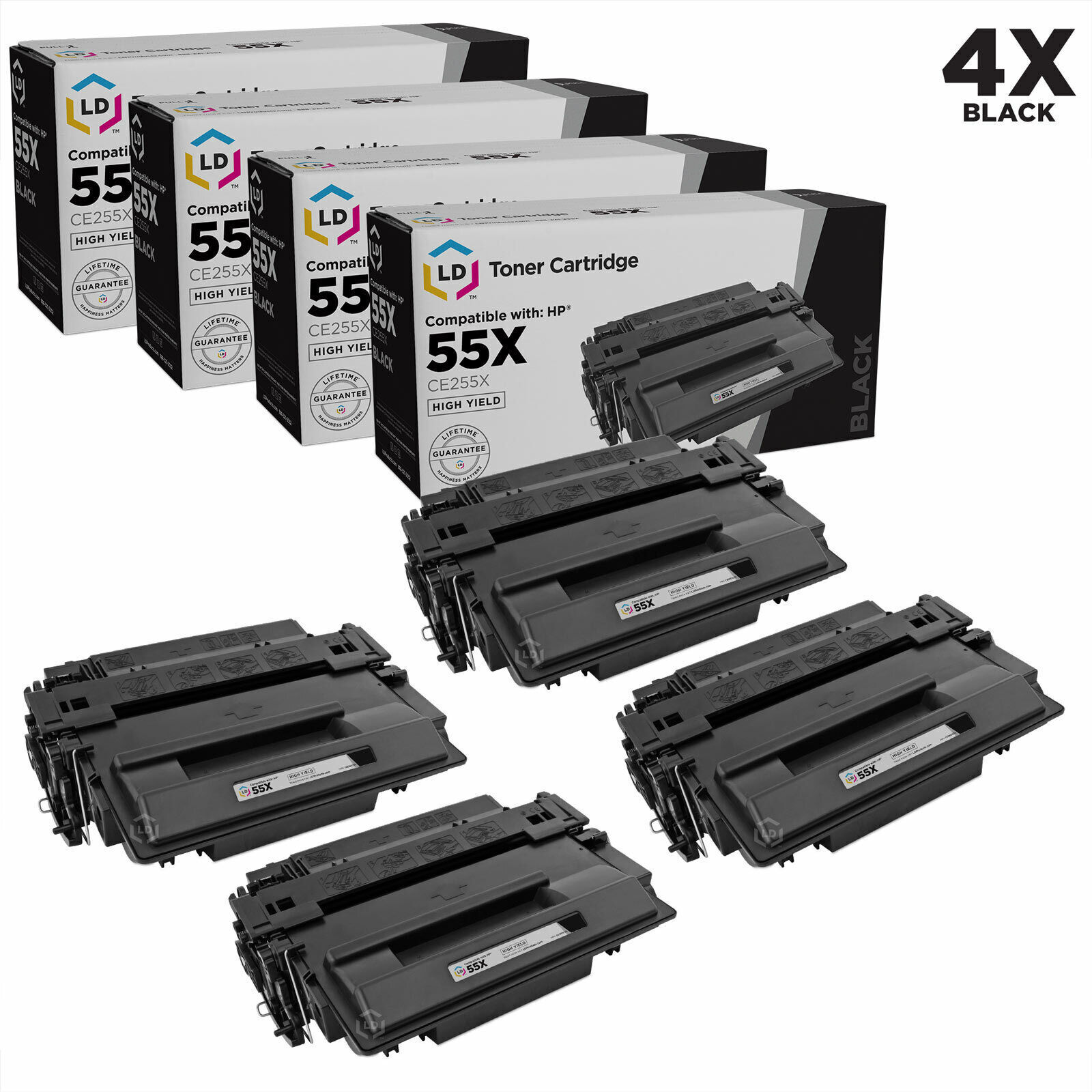 LD Products Replacements for HP 55A 55 CE255A CE255 Toner Cartridge (4PK)