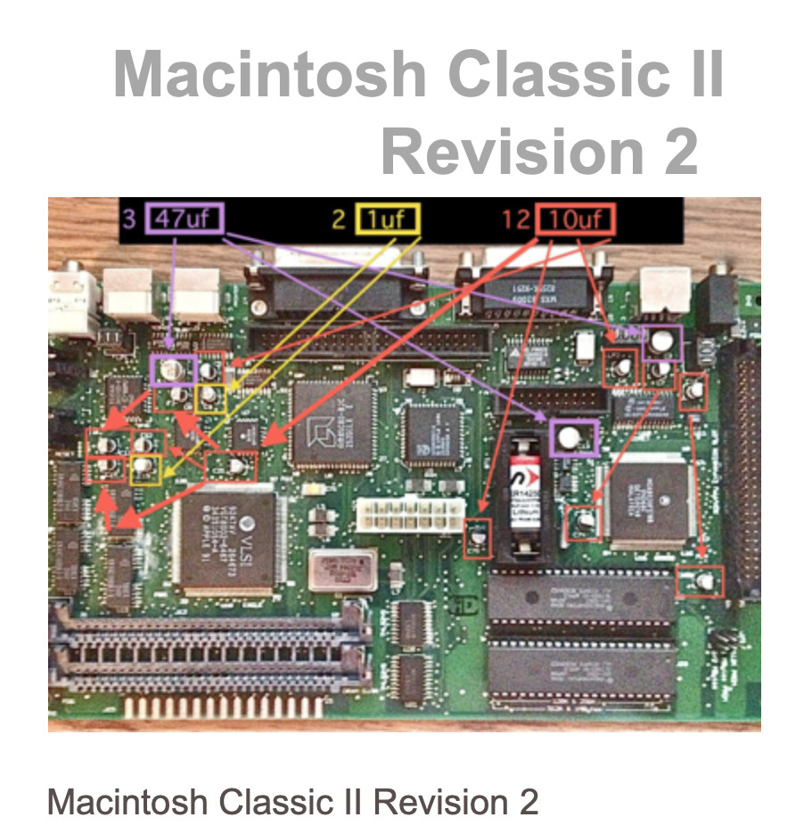 Macintosh classic II Capacitor Kit Rev 2, macintosh classic 2 recapping kit SMT