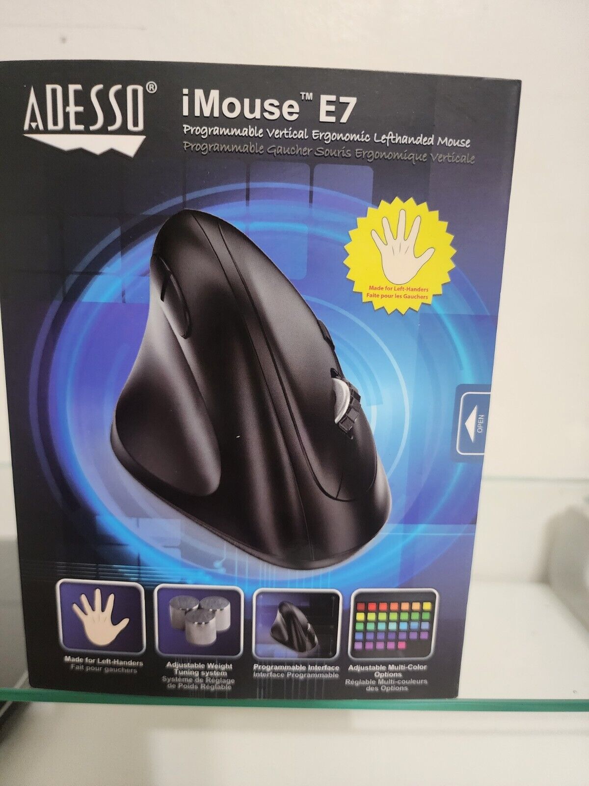 Open Box: Adesso Imouse E7 - Ergonomic Vertical Mouse for Left Hand, with Cable.